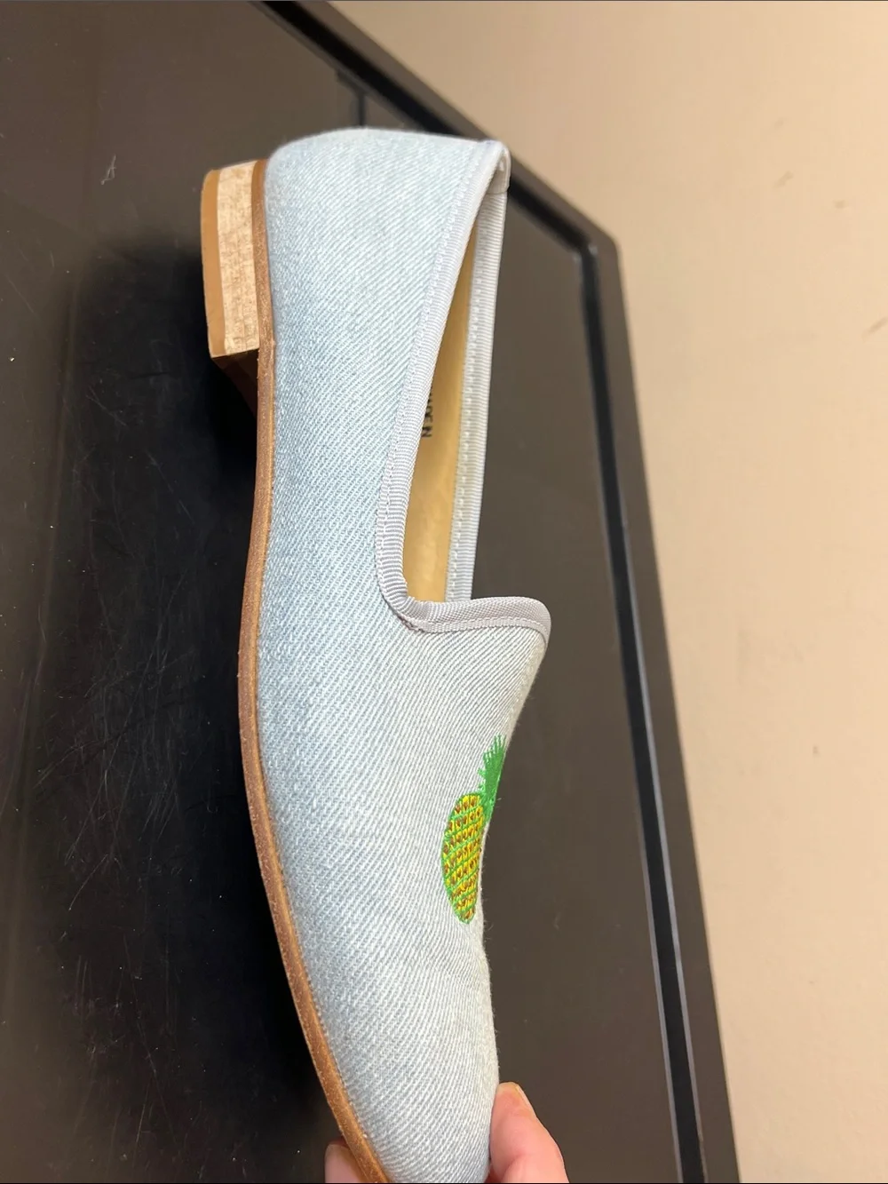 Deluc Light Gray Pineapple Embroidered Slip-On Loafers